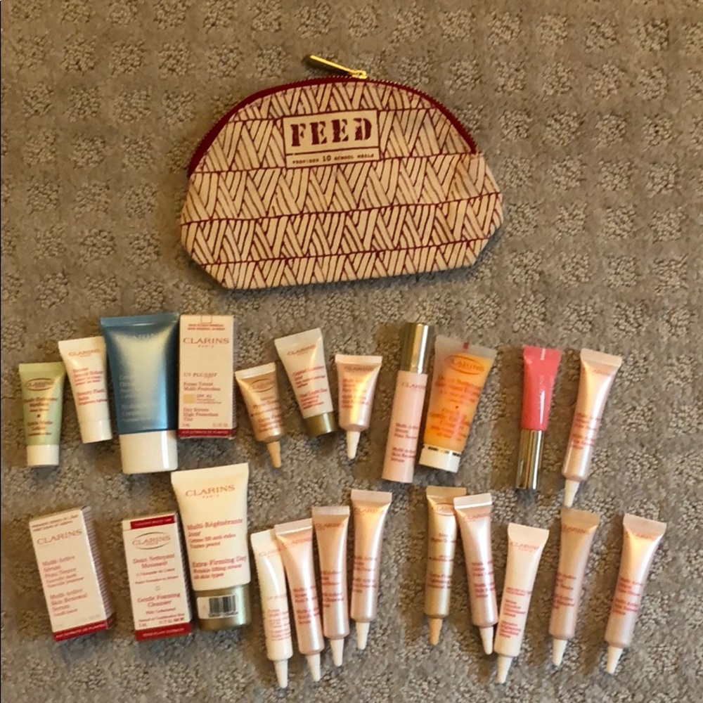 Clarins samples and make up bag